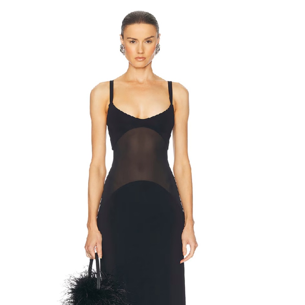 HELSA Sheer Knit Curve Maxi Dress  Size : M Color : Black
